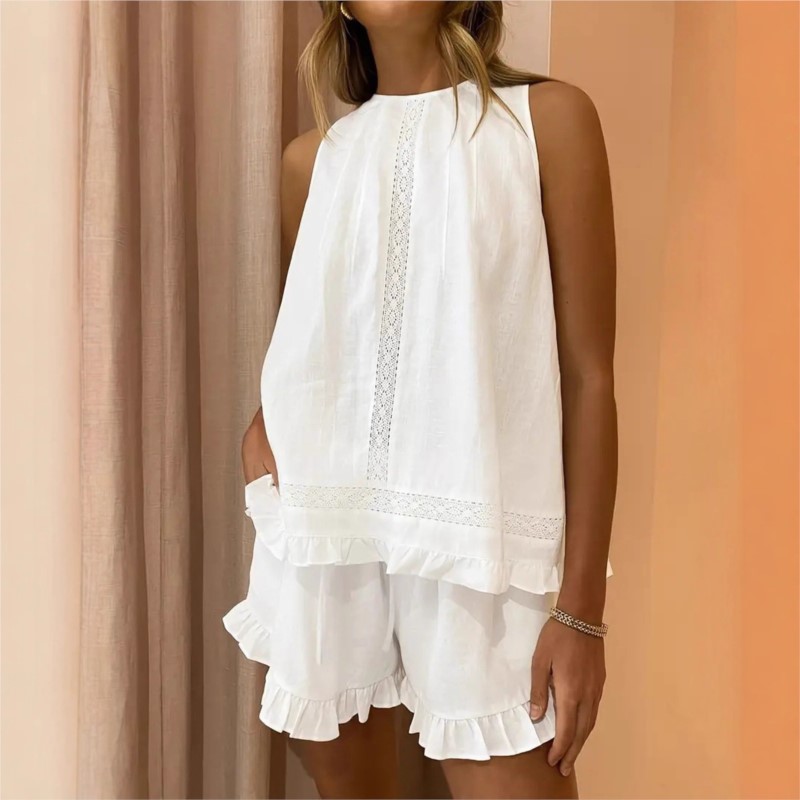 New Women Summer 2Piece Set Wh - Elastic Lace Trim 评论和价格