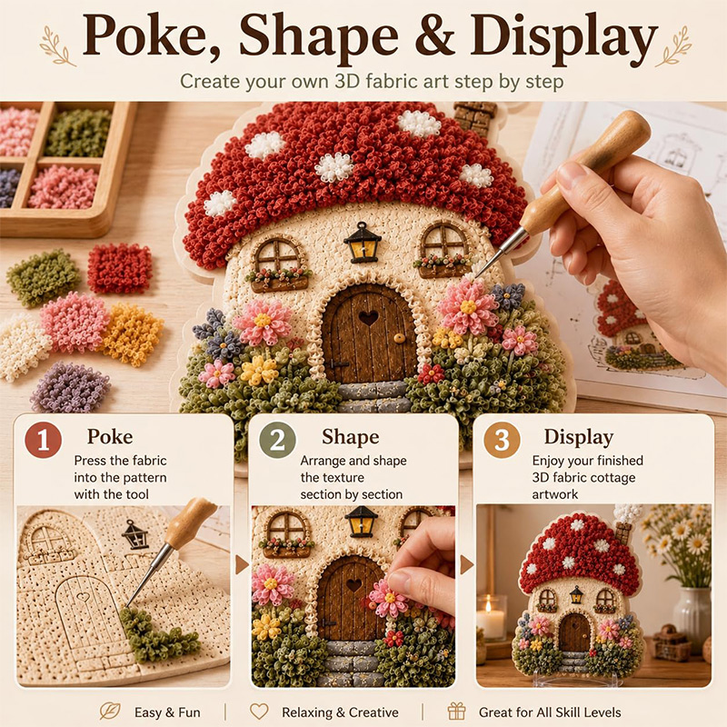 3D Mushroom House Poke Art DIY - Embroidery Craft 评论和价格