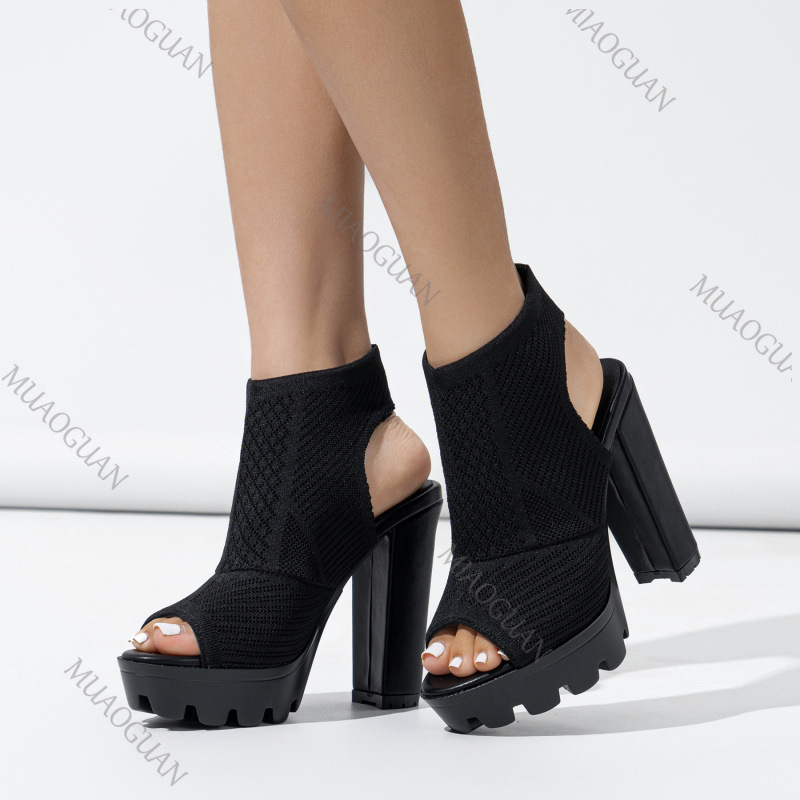 Summer New Women's Heels Shoes - Embellish Knit 评论和价格