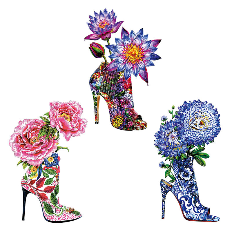 High heels flowers Iron On Pat - Applique Patch Flower 评论和价格