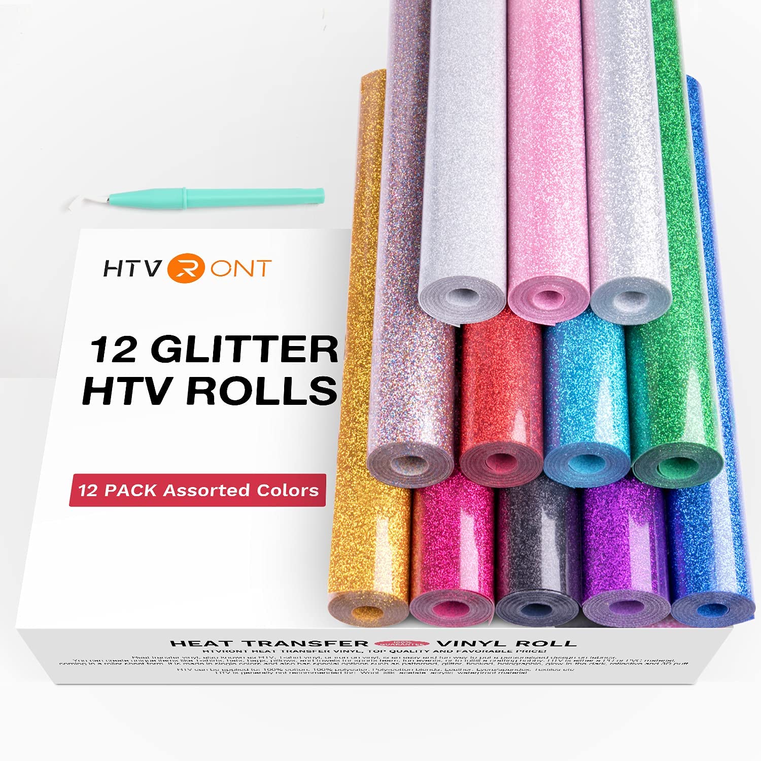 HTVRONT 12 Pack Glitter HTV He - Glitter Vinyl Roll 评论和价格